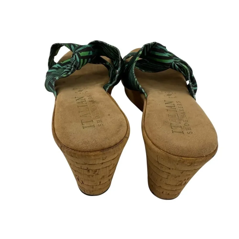 Italian Shoemakers Wedge Sandals Size 8.5 Green Tropical Lightweight Beach Open
